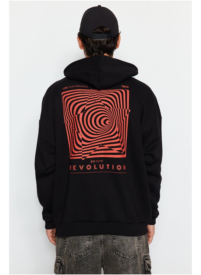 Black Men's Oversized Hooded Labyrinth Printed Sweatshirt with a Soft Pile inside. - pzsku/Z3CF5CD5AFCDEF40515A2Z/45/_/1706514436/6f566914-1e7b-4bef-a944-0268b076c537