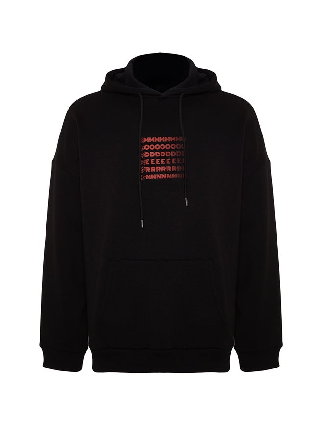 Black Men's Oversized Hooded Labyrinth Printed Sweatshirt with a Soft Pile inside. - pzsku/Z3CF5CD5AFCDEF40515A2Z/45/_/1706514447/d8204984-8719-4e45-bdb1-030309a4027b