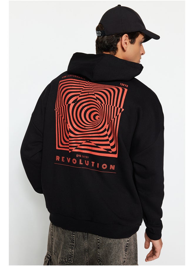 Black Men's Oversized Hooded Labyrinth Printed Sweatshirt with a Soft Pile inside. - pzsku/Z3CF5CD5AFCDEF40515A2Z/45/_/1706514461/864959d1-be66-4c2c-873d-ff3ee764cba5