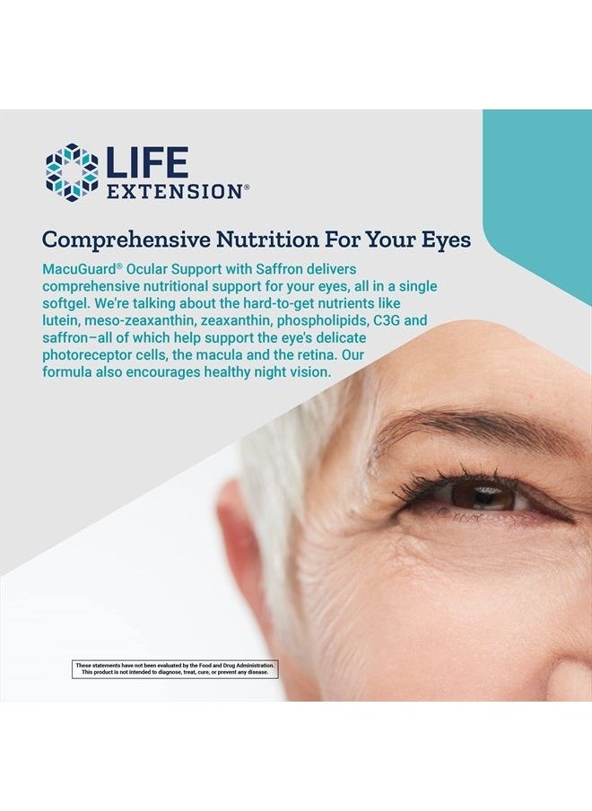 Life Extension - MacuGuard Ocular Support with Saffron - Eye Health Supplement - Lutein, Astaxanthin & Zeaxanthin – Once-Daily, Non-GMO, Gluten-Free - 60 Softgels - Image 1