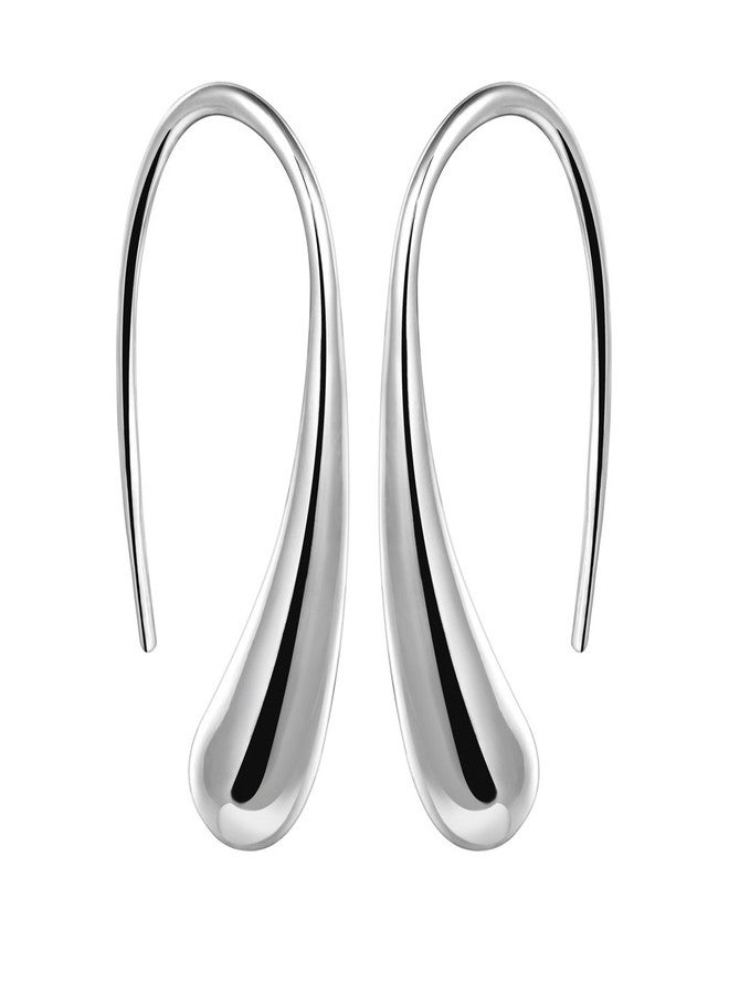 AMBESTEE Women Fashion Teardrop Back Earrings,Small Sterling Sliver Plated Classic Dangle Hoop Earring Thread Drop Earrings - Image 1