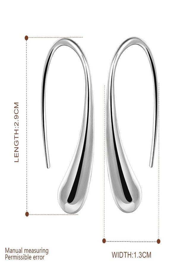 AMBESTEE Women Fashion Teardrop Back Earrings,Small Sterling Sliver Plated Classic Dangle Hoop Earring Thread Drop Earrings - Image 2