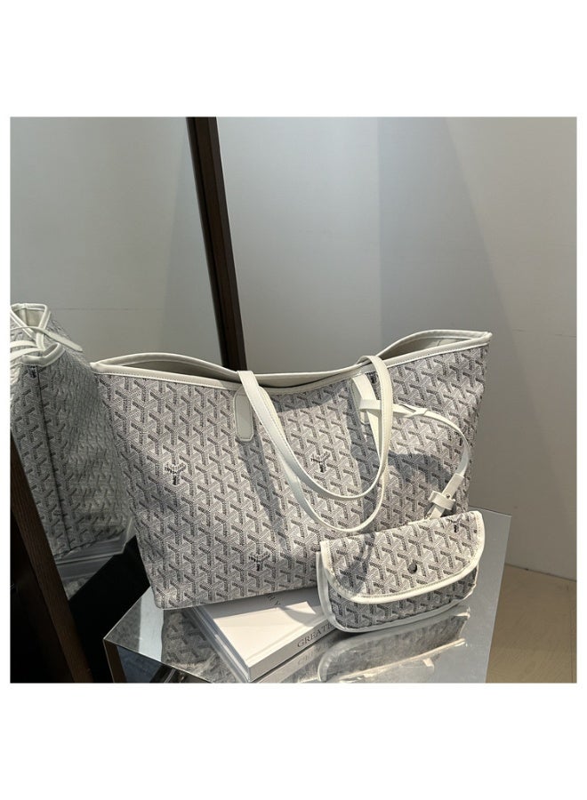 Classic Dog Tooth Large Tote Bag for Women Off-White Shoulder Bag Top Handle Handbag with Detachable Small Pouch - Image 4