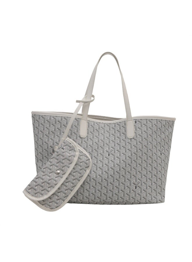 Classic Dog Tooth Large Tote Bag for Women Off-White Shoulder Bag Top Handle Handbag with Detachable Small Pouch - Image 1