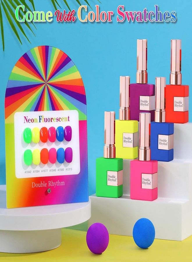 Double Rhythm مجموعة طلاء أظافر جل 6 قطع 15 مل بنفس اللون بنفس الزجاجة مجموعة طلاء جل قابلة للإزالة فن الأظافر صالون العناية بالأظافر افعلها بنفسك في المنزل للنساء (أخضر نيون أحمر وردي أزرق بنفسجي-T6-12) - Image 2