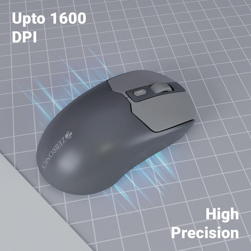 ZEBRONICS Wireless Keyboard & Mouse Combo, 104 UV-Printed Keys, ₹ Key, 12 Multimedia Keys, Retractable Stand, 4 Button Mouse, 1600 DPI, High Precision, USB Nano Receiver (Companion 304, Grey) - Image 4