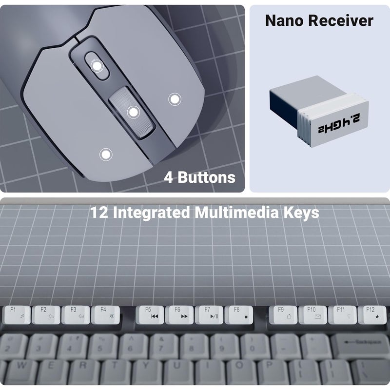ZEBRONICS Wireless Keyboard & Mouse Combo, 104 UV-Printed Keys, ₹ Key, 12 Multimedia Keys, Retractable Stand, 4 Button Mouse, 1600 DPI, High Precision, USB Nano Receiver (Companion 304, Grey) - Image 5