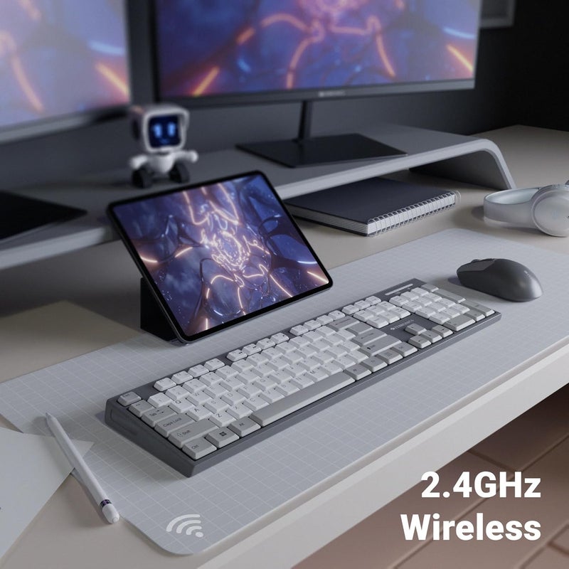 ZEBRONICS Wireless Keyboard & Mouse Combo, 104 UV-Printed Keys, ₹ Key, 12 Multimedia Keys, Retractable Stand, 4 Button Mouse, 1600 DPI, High Precision, USB Nano Receiver (Companion 304, Grey) - Image 2