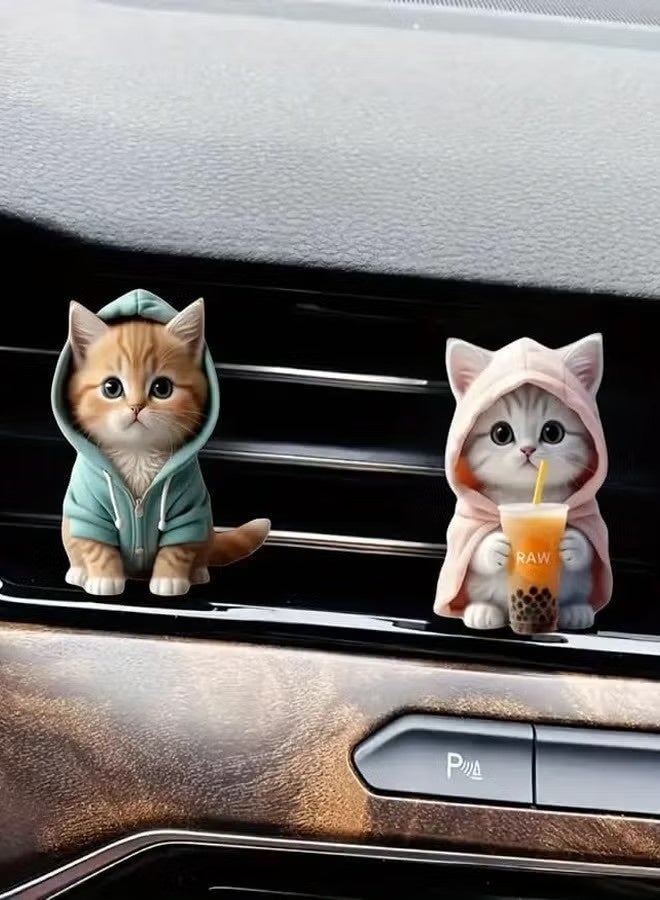 Set of 4 Cute Cat Car Air Vent Decoration Clamped Scent Holders - Freshen the Air with Pressed Scents - Car Interior Accessories for Driving Fun - Image 1