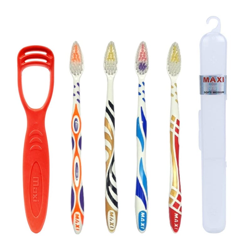 MAXI Oral Care Combo of 8-(4 Travel Packs) For You Toothbrush & (4 TC) 1 Number Tongue Cleaner - Image 4