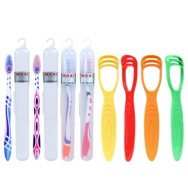 MAXI Oral Care Combo of 8-(4 Travel Packs) For You Toothbrush & (4 TC) 1 Number Tongue Cleaner - Image 1
