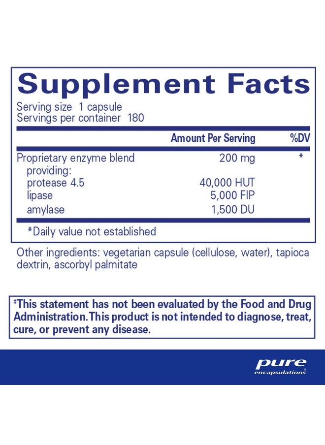 بيور إنكابسيليشن - Pure Encapsulations Pancreatic VegEnzymes | مكمل غذائي مضاد للحساسية لهضم الكربوهيدرات والدهون والبروتين | 180 كبسولة - Image 1