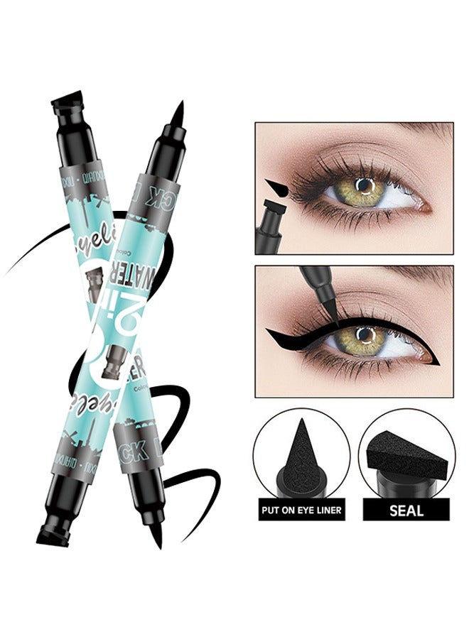 QIANXIU 2 in1 Waterproof-Classic Black Eyeliner pencil 2 in 1 Stamp Liner Professional Makeup Long Lasting Matte Finish Quick Smudge Proof Hyper Drying Resistant Stay All Day Waterline Winged Instant Result - Image 1