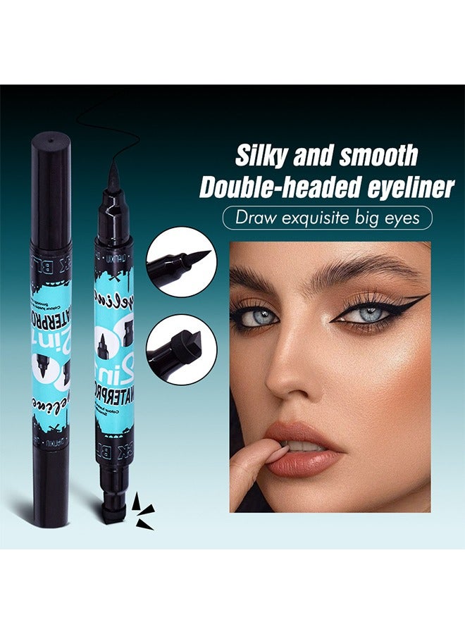 QIANXIU 2 in1 Waterproof-Classic Black Eyeliner pencil 2 in 1 Stamp Liner Professional Makeup Long Lasting Matte Finish Quick Smudge Proof Hyper Drying Resistant Stay All Day Waterline Winged Instant Result - Image 2