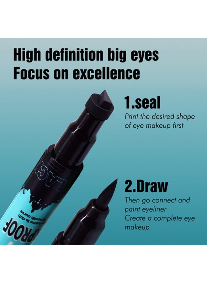 QIANXIU 2 in1 Waterproof-Classic Black Eyeliner pencil 2 in 1 Stamp Liner Professional Makeup Long Lasting Matte Finish Quick Smudge Proof Hyper Drying Resistant Stay All Day Waterline Winged Instant Result - Image 3