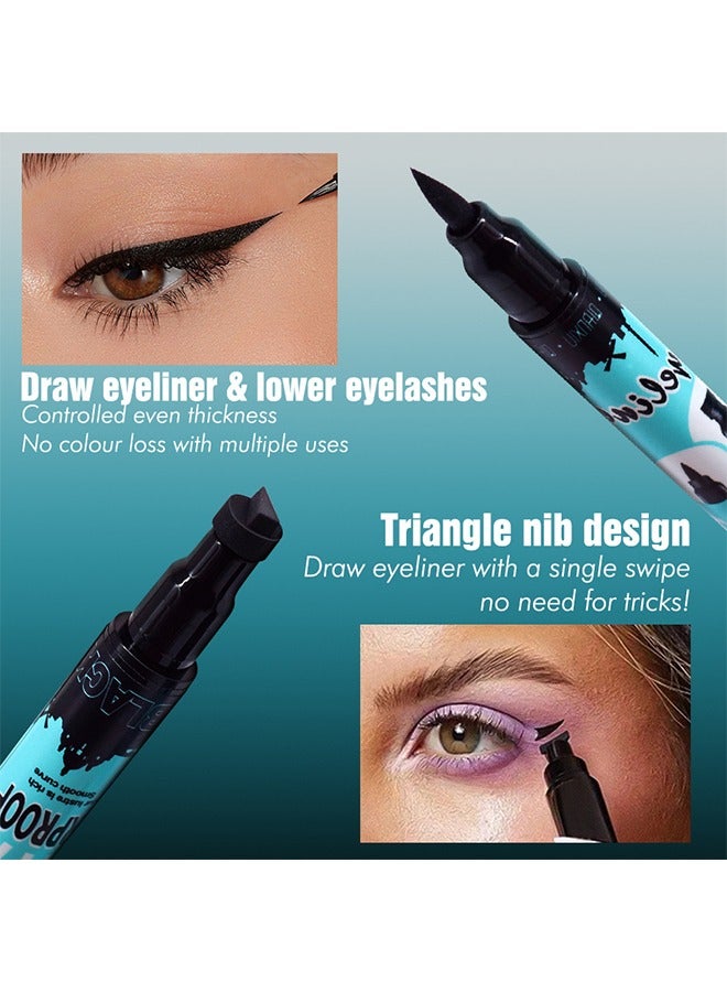 QIANXIU 2 in1 Waterproof-Classic Black Eyeliner pencil 2 in 1 Stamp Liner Professional Makeup Long Lasting Matte Finish Quick Smudge Proof Hyper Drying Resistant Stay All Day Waterline Winged Instant Result - Image 4