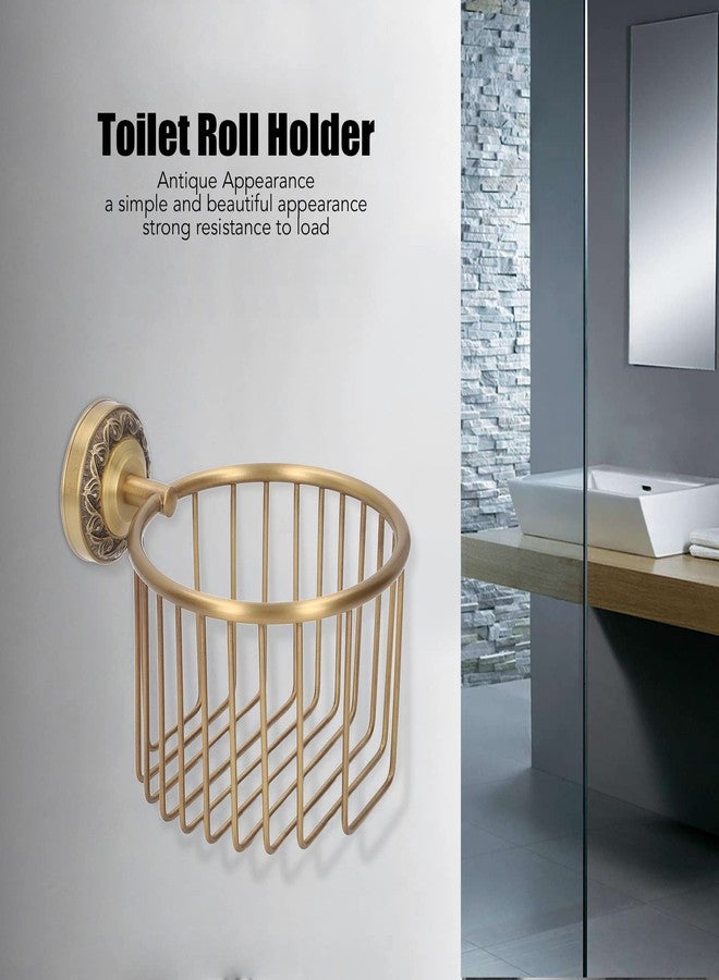 OUKENS Brass Antique Toilet Roll Holder, Stable Wall Mount Paper Towel Rack, Metal Toilet Paper Holder Stand Tissue Paper Roll Dispenser for Bathroom - Image 2