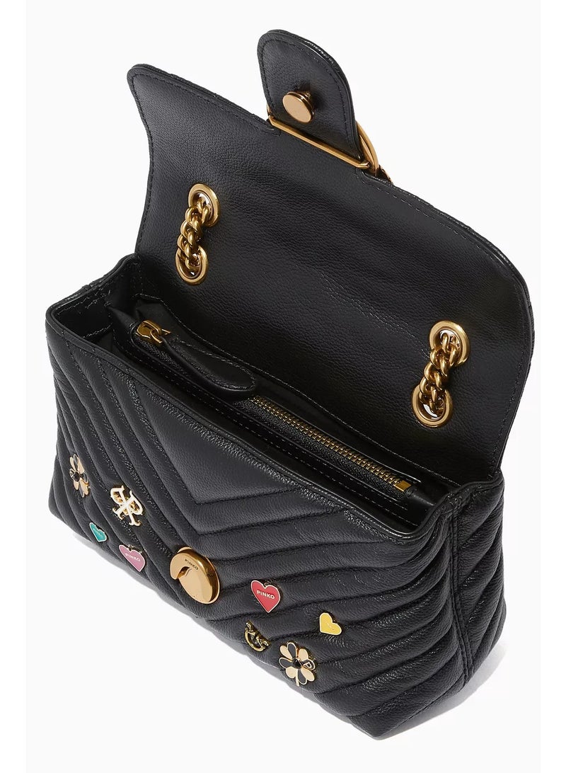 PINKO Women's Black Leather Shoulder & Crossbody Bag – Love Birds Buckle with Decorative Charm Design - Image 3