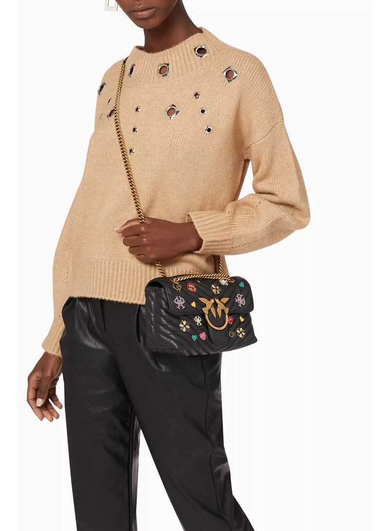 PINKO Women's Black Leather Shoulder & Crossbody Bag – Love Birds Buckle with Decorative Charm Design - Image 5