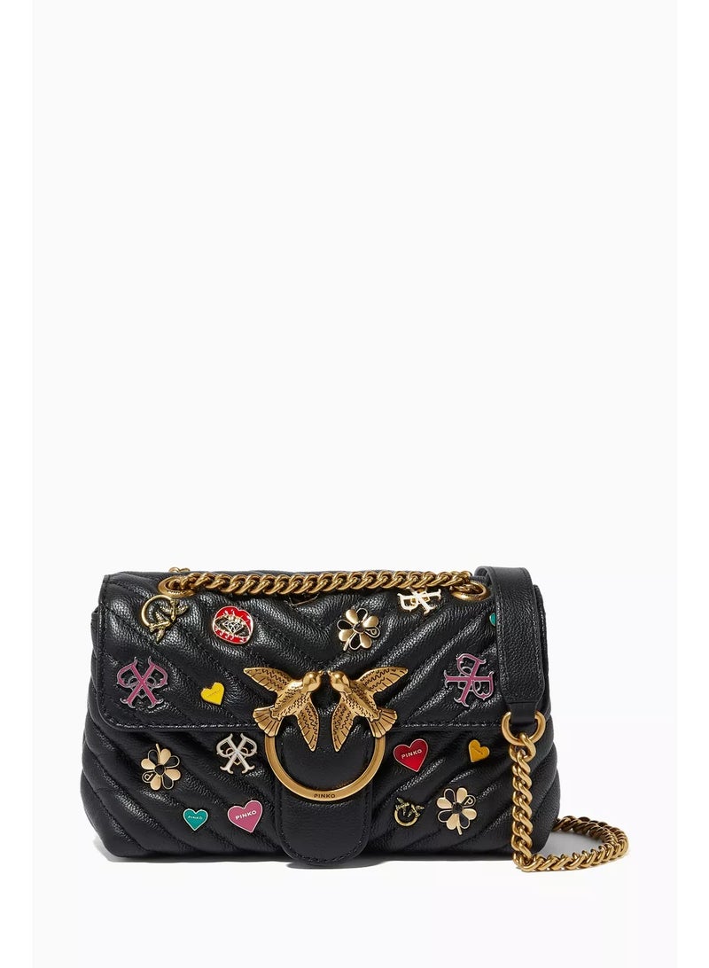 PINKO Women's Black Leather Shoulder & Crossbody Bag – Love Birds Buckle with Decorative Charm Design - Image 1