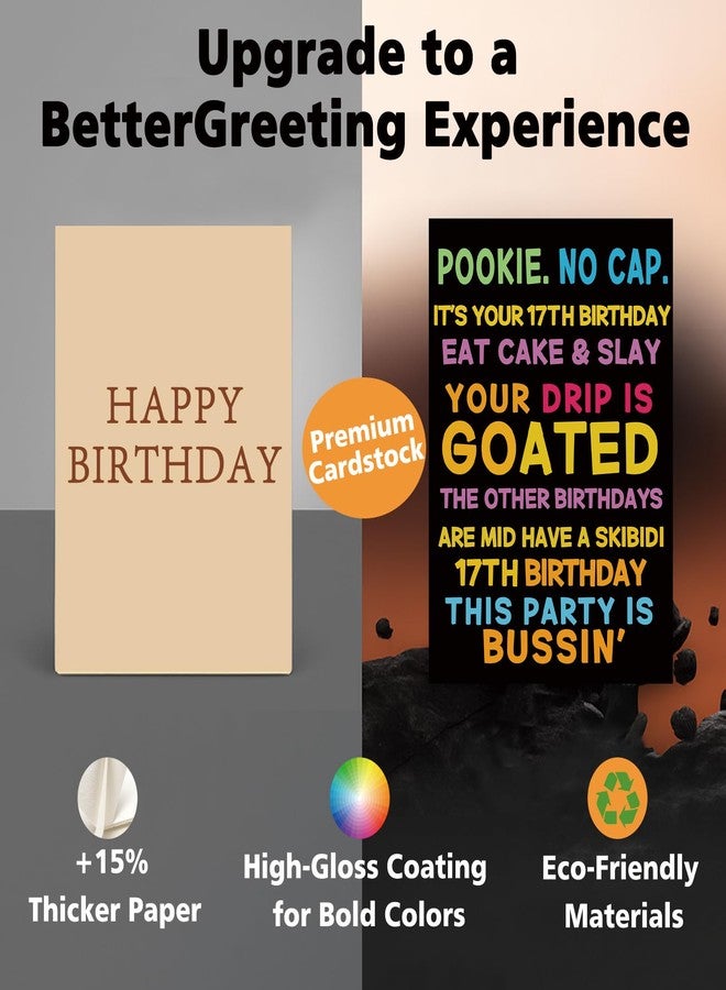 ICOOLYI Funny 17th Birthday Card for 17 Year Old Boys & Girls, Son, Daughter, Nephew or Niece ｜17th Birthday Gifts & Party Decorations with Gen Z Slang Humor - Image 5
