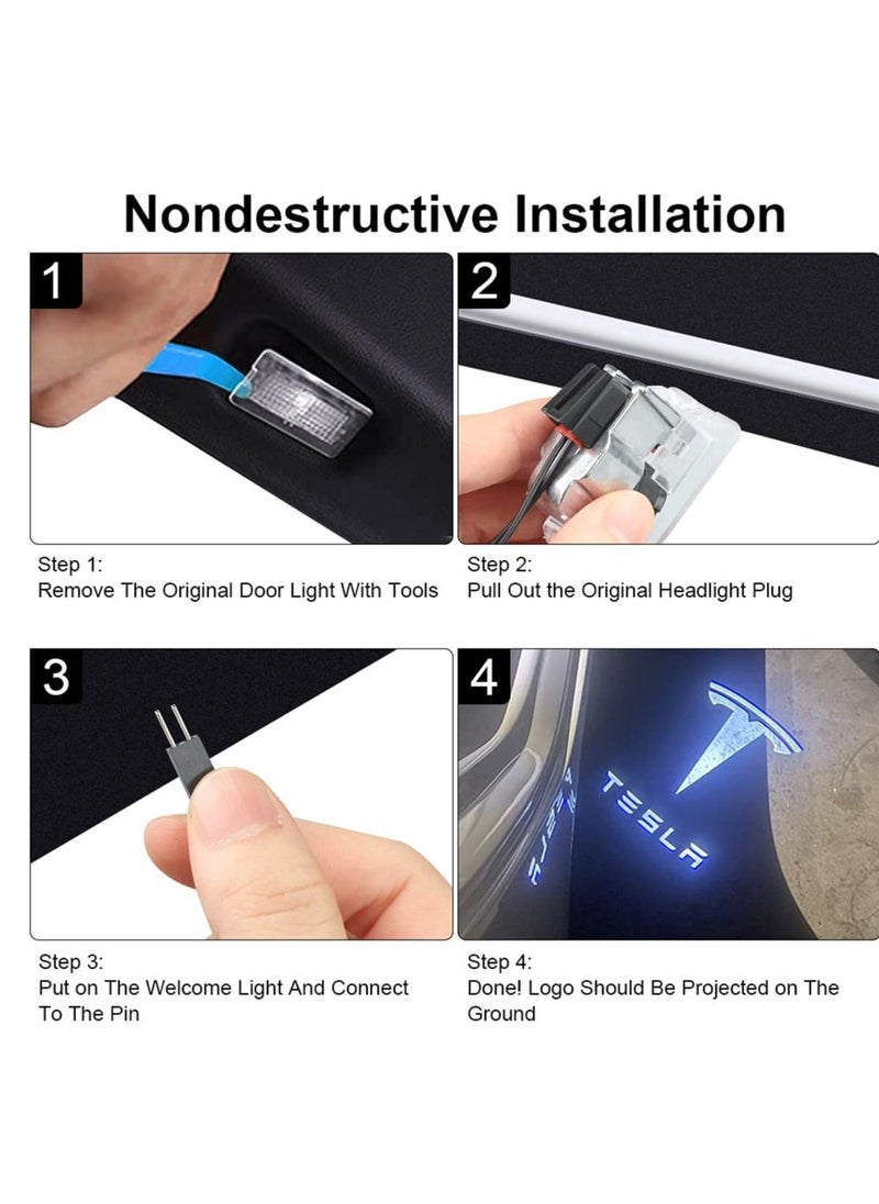 KASTWAVE - Car Door Lights Logo Projector Lights for Tesla, Ultra-Bright LED 3D Laser Ghost Shadow Light, Never Fade Welcome Step Courtesy Lights for Model 3 Y S X Accessories, Plug and Play 4pcs - Image 1
