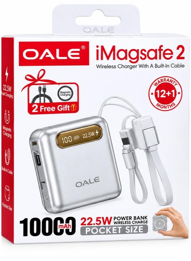 OALE iMagsafe 2 10000mAh 22.5W Wireless Fast Charging Power Bank with Built-in Cable - Image 2