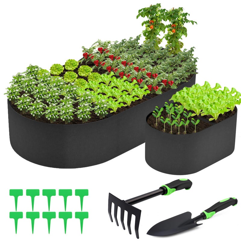 VZZNN 2 Pack Fabric Raised Garden Bed 6FTx3FTx1FT Plant Grow Bags Large Oval Garden Grow Bags Breathable Fabric Garden Bed Gardening Planting Container for Vegetables Potatoes Flowers Tomato,4 Grids+2 Grids - Image 1