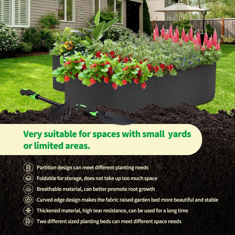 VZZNN 2 Pack Fabric Raised Garden Bed 6FTx3FTx1FT Plant Grow Bags Large Oval Garden Grow Bags Breathable Fabric Garden Bed Gardening Planting Container for Vegetables Potatoes Flowers Tomato,4 Grids+2 Grids - Image 4