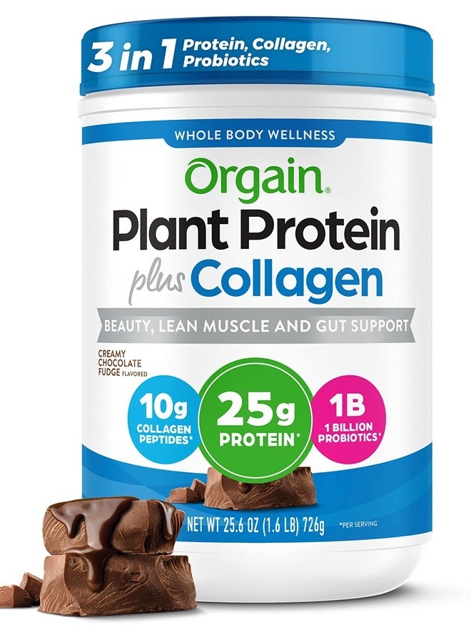 Orgain Protein Powder + Collagen, Creamy Chocolate Fudge - 25g of Protein, 10g Collagen Peptides, 1B Probiotics, Supports Hair, Skin, Nail, Joint & Gut Health, Gluten Free, Dairy Free, Soy Free- 1.6lb - Image 1