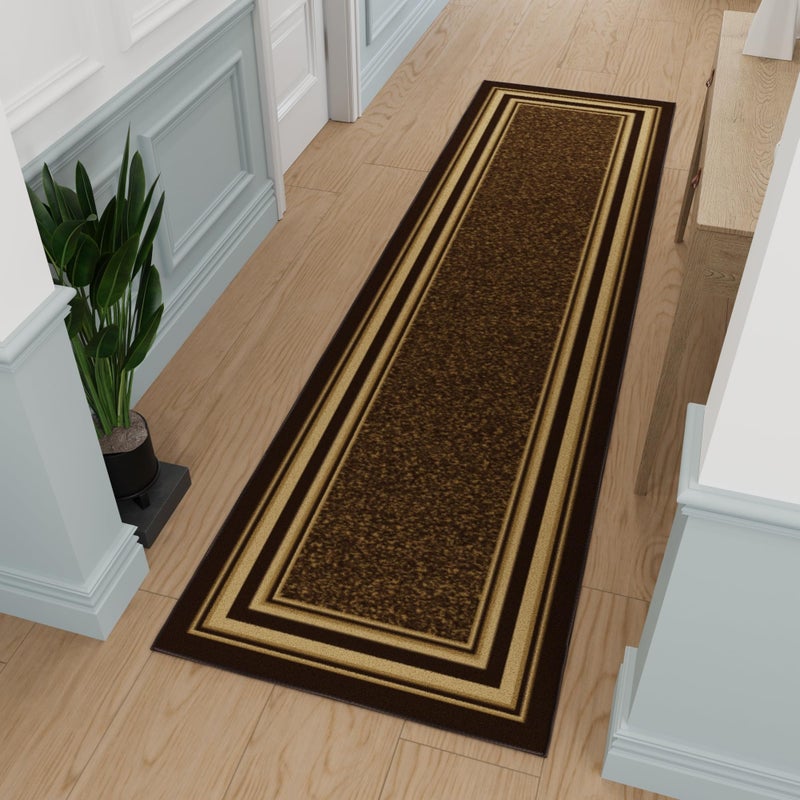 Ottomanson Hallway Runner Rug 27 x 910 Non Slip Border Area Rugs Easy to Clean Laundry Rug Runner Durable  Pet Friendly Floor Carpet Runners for Hallways Entryway Living Room Kitchen Brown