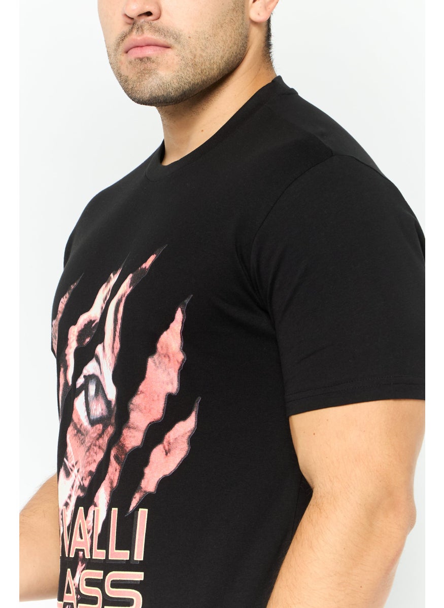 Cavalli Class Men Round Neck Short Sleeve Graphic Print T-Shirt, Black Combo  - Image 4
