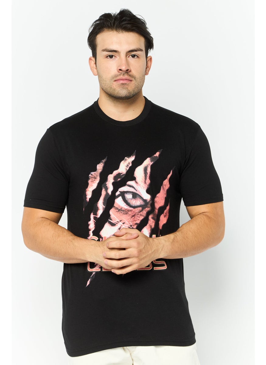 Cavalli Class Men Round Neck Short Sleeve Graphic Print T-Shirt, Black Combo  - Image 1