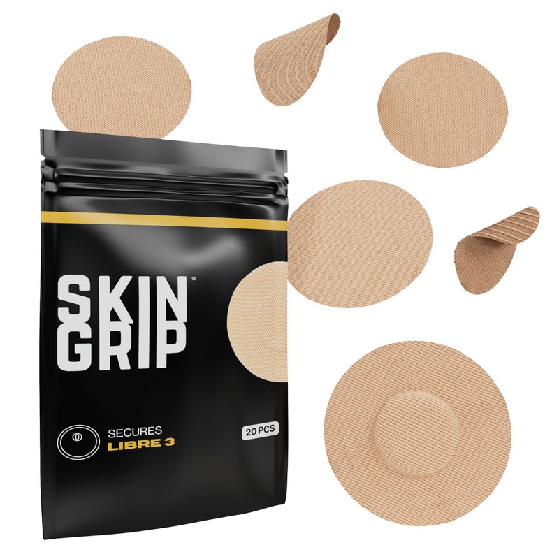 Skin Grip Freestyle Libre 3 Sensor Covers-Waterproof & Sweatproof Adhesive Patches for 10-15 Days (Not for Libre2), Pre-Cut CGM Diabetic Sensors Cover, Compatible with Instinct Sensors- 20 Pack, Tan - Image 1