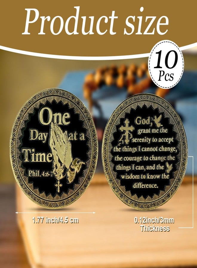 Landical 10 Pcs Serenity Prayer Coins One Day at a Time Gift Religious Prayer Challenge Coins for Men Women Firefighter Public Servants Law Enforcement Gift - Image 2