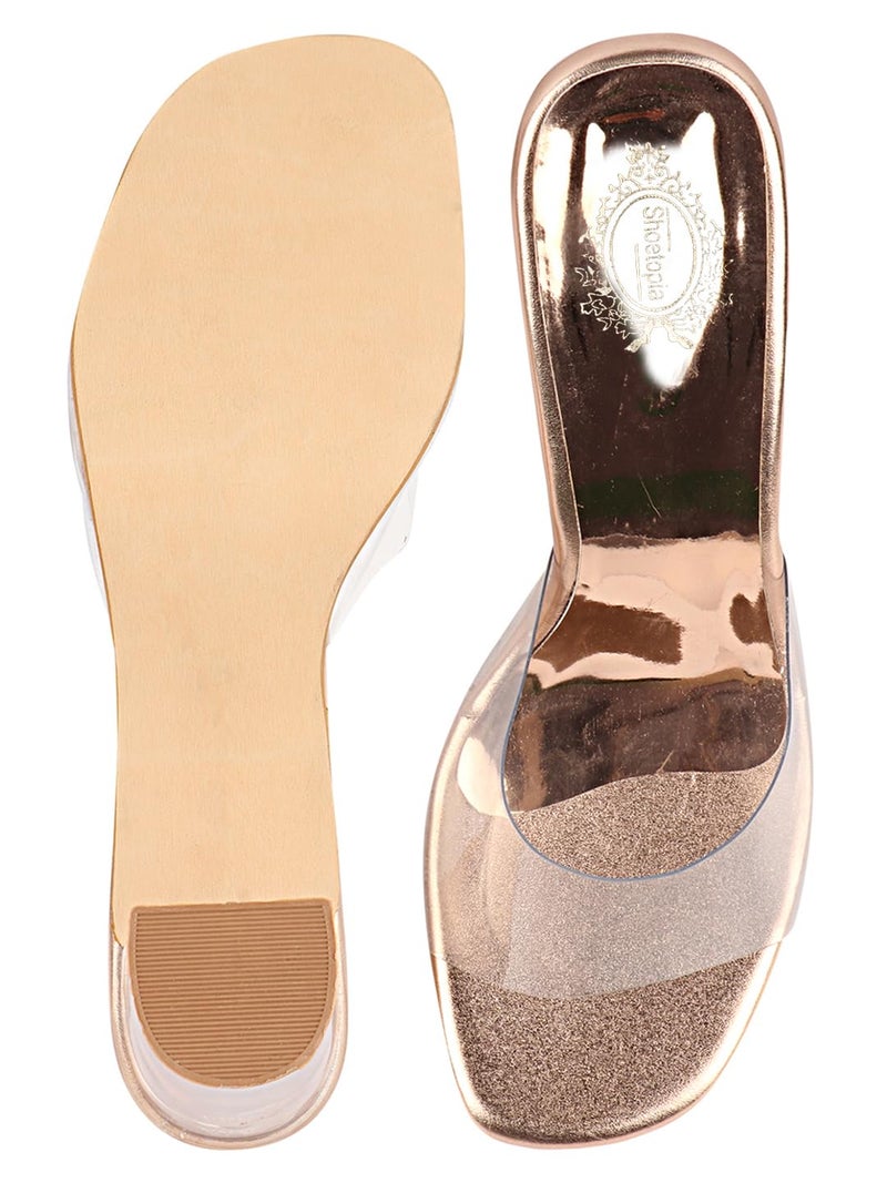 Shoetopia Women's Clear Block Heel Mules || Transparent Strap Slip-On Sandals || Open Toe Chunky Heels - Image 4