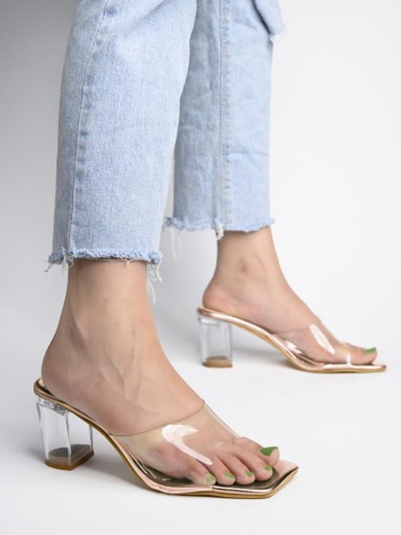 Shoetopia Women's Clear Block Heel Mules || Transparent Strap Slip-On Sandals || Open Toe Chunky Heels - Image 2