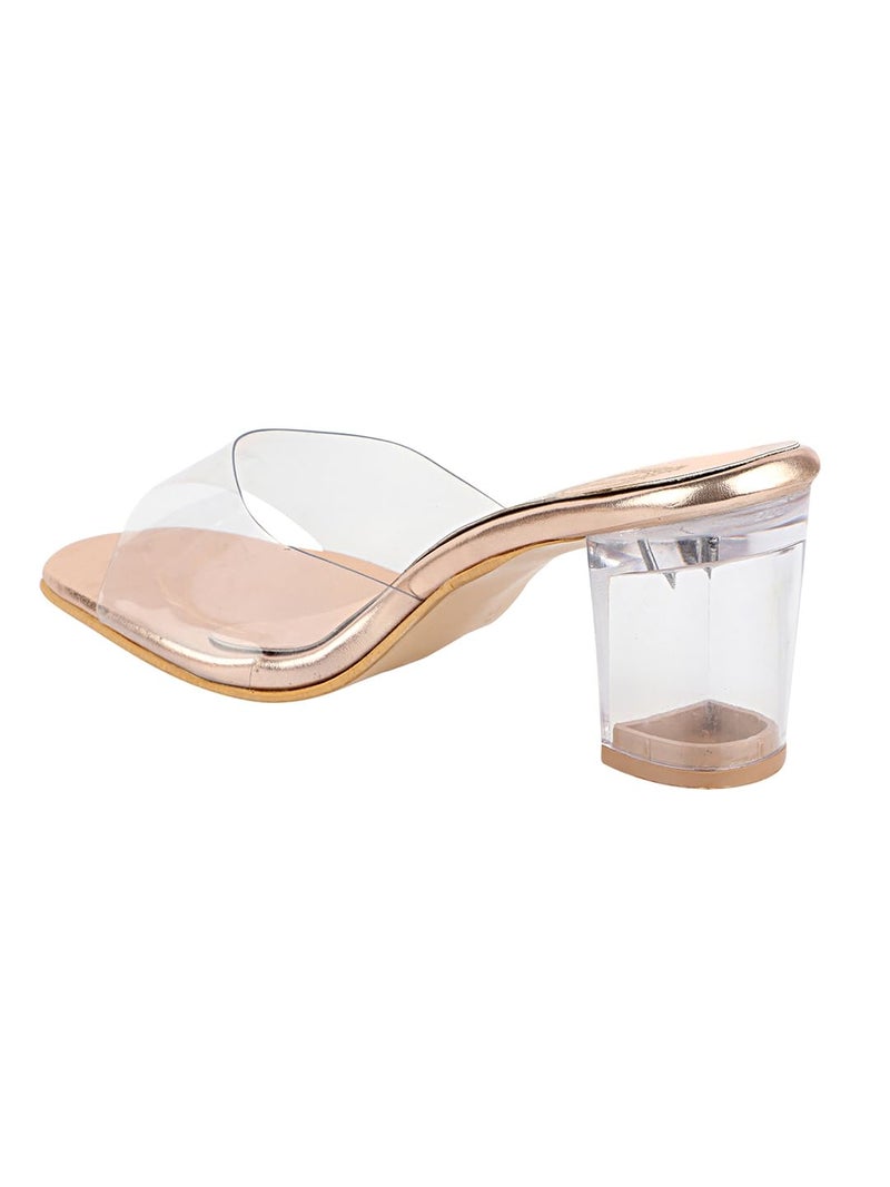 Shoetopia Women's Clear Block Heel Mules || Transparent Strap Slip-On Sandals || Open Toe Chunky Heels - Image 3