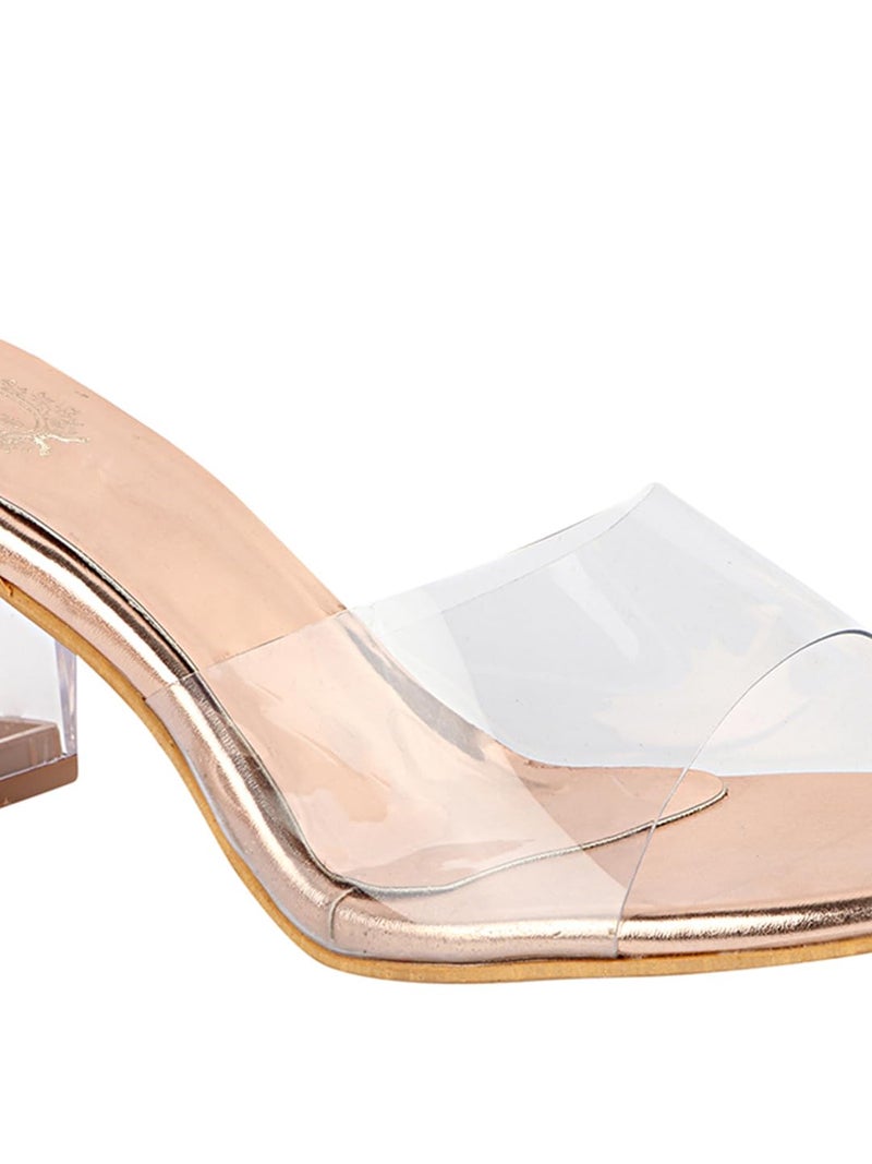 Shoetopia Women's Clear Block Heel Mules || Transparent Strap Slip-On Sandals || Open Toe Chunky Heels - Image 5