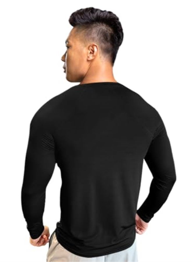 EYEBOGLER Men Round Neck Solid Full Sleeve Regualr Fit T-Shirt - Image 2
