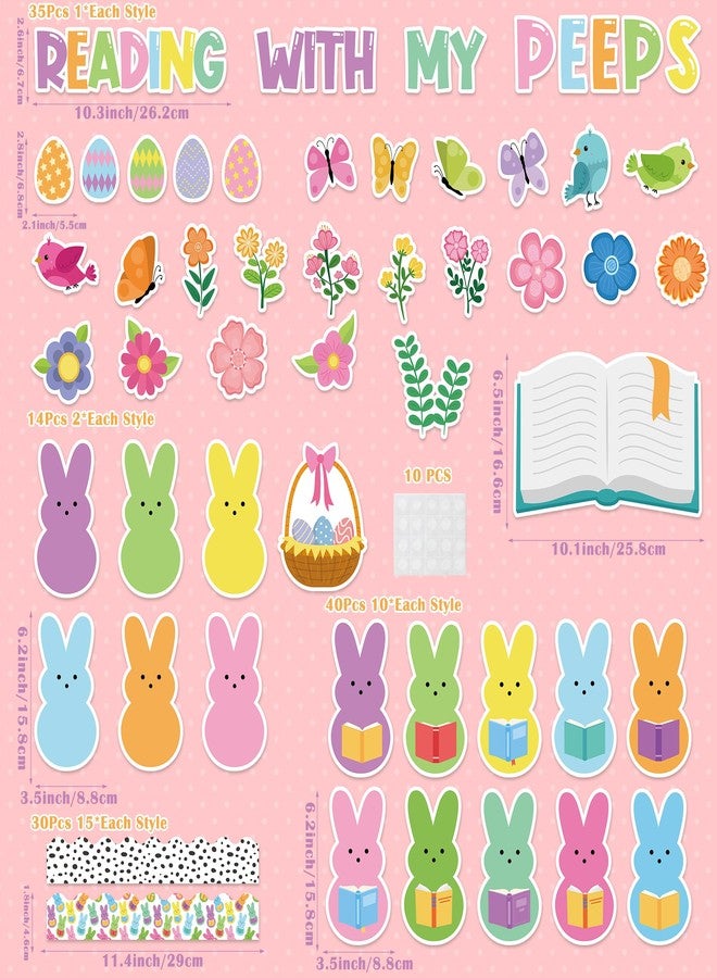 Yopyame 129Pcs Reading with My Peeps Easter Bulletin Board Set Easter Reading Peeps Bunny Book Butterfly Flowers Cutouts Bulletin Board Borders Trim Classroom Sunday School Chalkboard Wall Decoration - Image 2