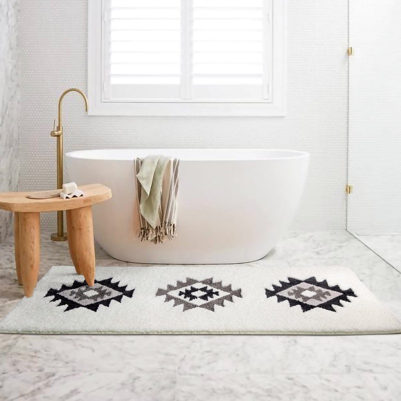 DEXDE Runner Bath Rug 24x60 Inches - Non-Slip Quick Dry Machine Washable Bath Mat, Boho Geometric Absorbent Long Carpet for Bathroom, Black and White - Image 4