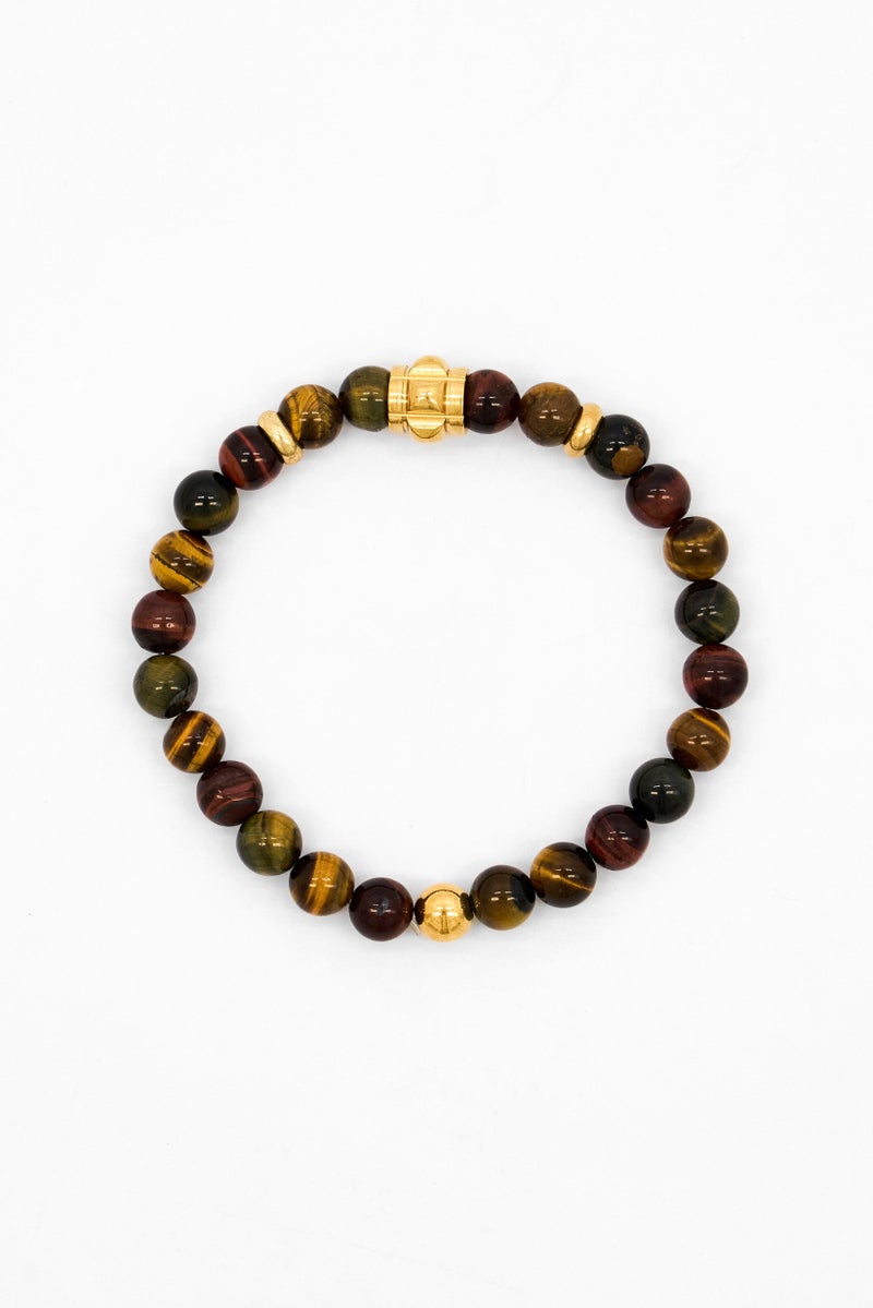 Steeltime Men Tiger Eye Beads Stretch Bracelet, Brown - Image 3