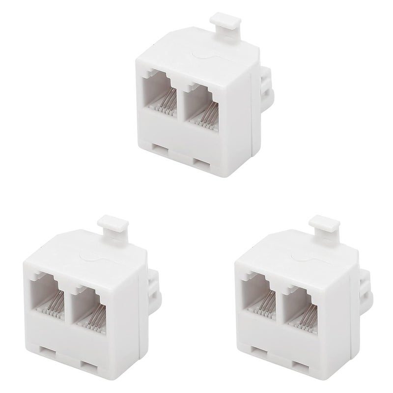 Vthahaby 3 Pack White 2 Way Duplex Jack Phone Wall Adapter - RJ11 Converter Splitter for Home Office ADSL DSL Fax Modem Cordless Phone System - Image 1