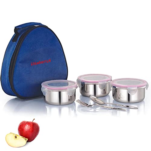 Blueberry's Diamond 3 Set Stainless Steel Lunch Box Food Pack with Lid Container Include Spoon & Fork (3 Set) - Image 1