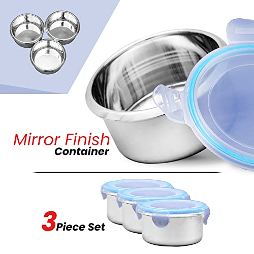 Blueberry's Diamond 3 Set Stainless Steel Lunch Box Food Pack with Lid Container Include Spoon & Fork (3 Set) - Image 4