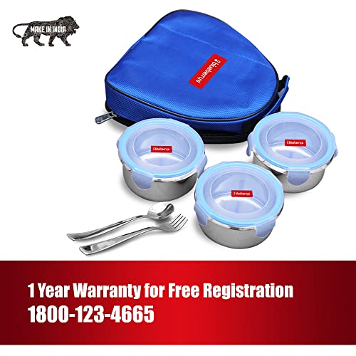 Blueberry's Diamond 3 Set Stainless Steel Lunch Box Food Pack with Lid Container Include Spoon & Fork (3 Set) - Image 2
