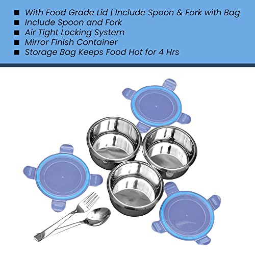 Blueberry's Diamond 3 Set Stainless Steel Lunch Box Food Pack with Lid Container Include Spoon & Fork (3 Set) - Image 5