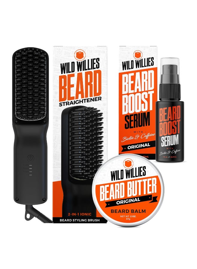 Wild Willies Beard Care Kit Heated Beard Straightener for Men Beard Butter Beard Growth Serum Ultimate Grooming Tool Set Beard Balm Hydrating Serum Hot Comb Beard Brush for Daily Use - Image 2