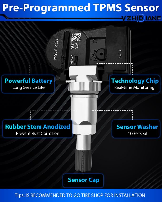 YZHIDIANF Pre-Programed Tire Pressure Sensor for:-Ford Explorer 2006 2007 2008 2009 2010 F150 2007 2008 Edge Escape Fusion for:-Mustang for:-Lincoln MKZ Navigator Mark LT TPMS 6F2Z-1A189-A 315MHz (4) - Image 3